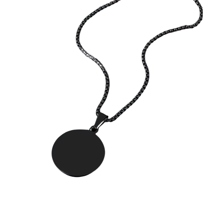 Herinneringsketting met Gravering – Zwarte Muntketting van RVS