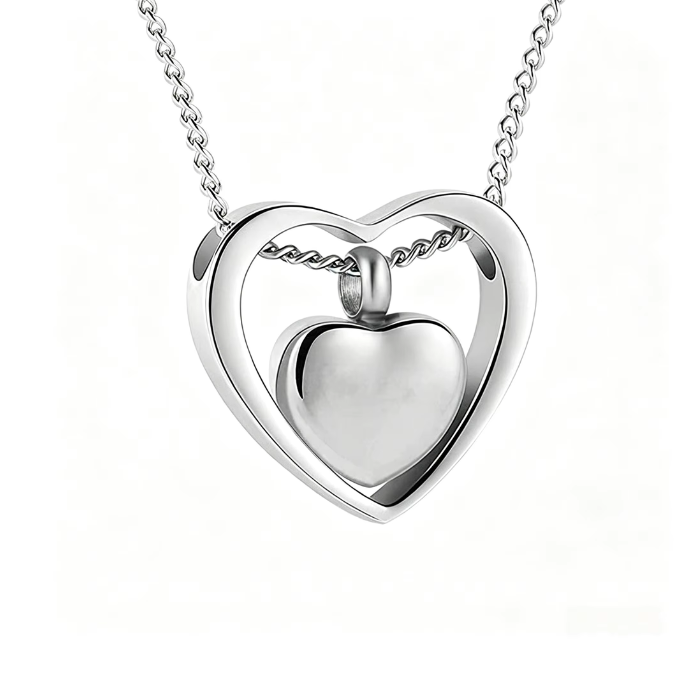 As Hanger - As Ketting Dubbel Hart – Zilver op Zilver - Stainless Steel