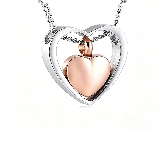 As Hanger - As Ketting Dubbel Hart – Zilver op Rose - Stainless Steel