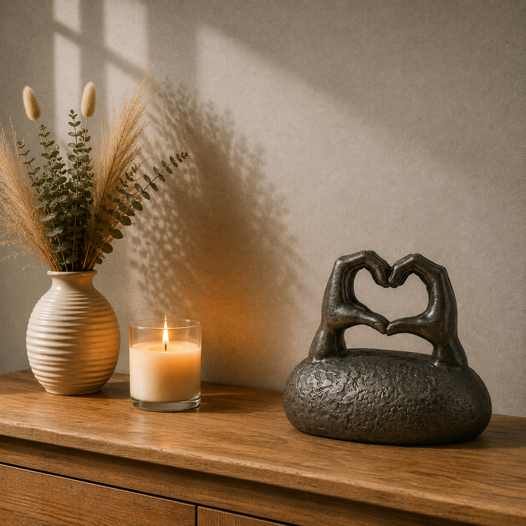 Urn Handen in hart op steen - Night Black/Grijs