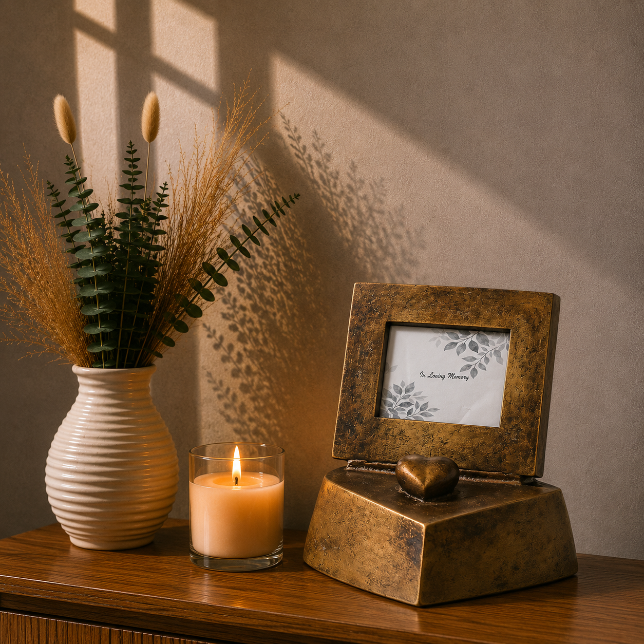Urn Hart met Fotoframe - Antiek Goud