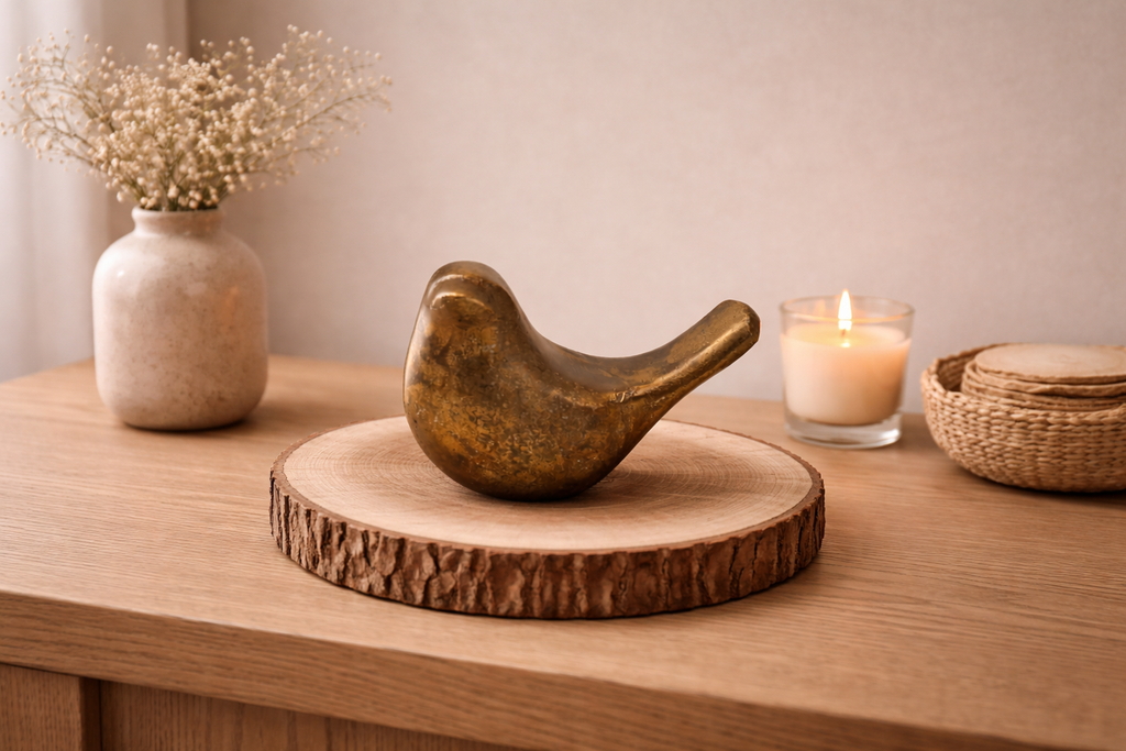 Deco. Vogel - Urntje - Antiek Goud - 10cm