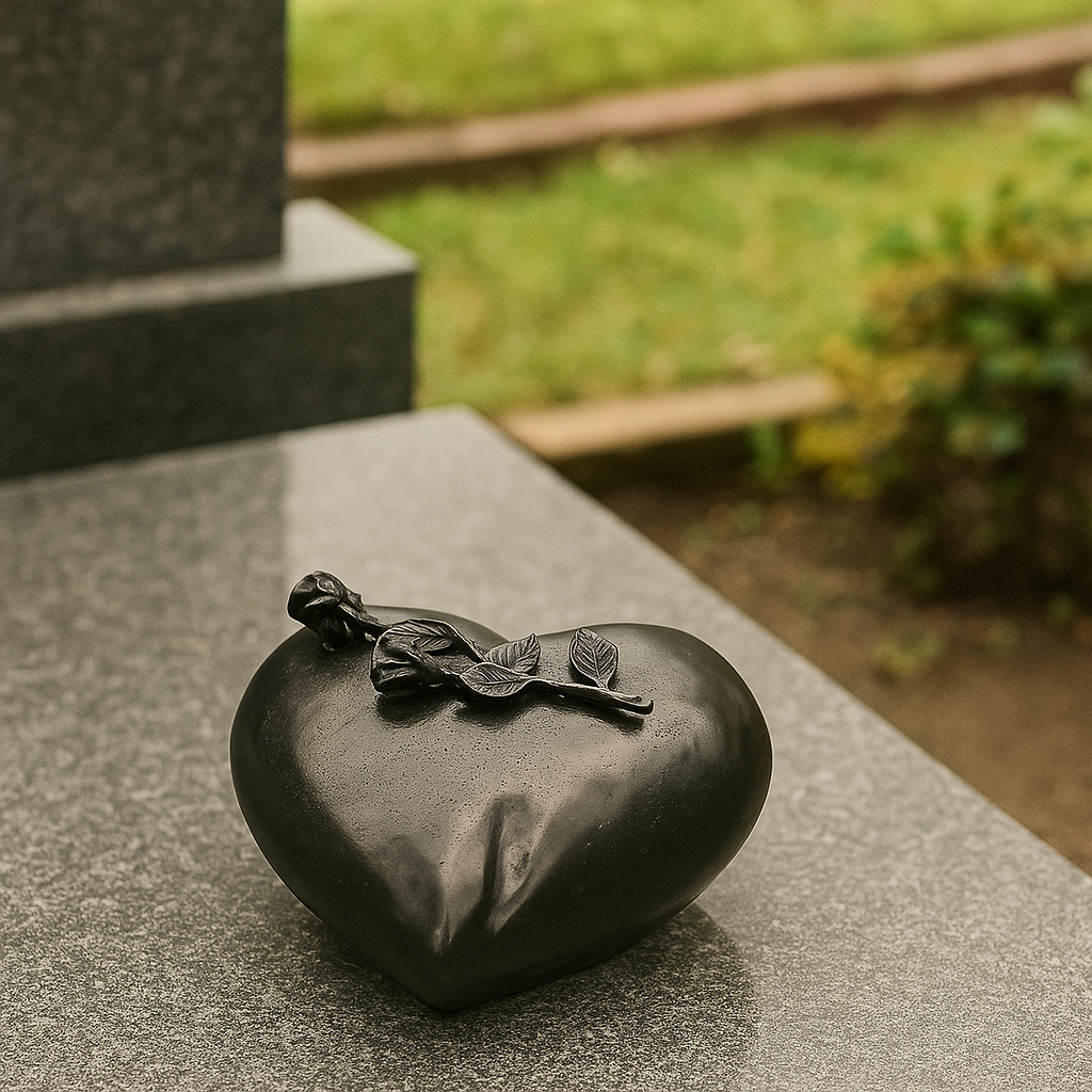 Sfeerfoto Urn hart met Roos Zwart