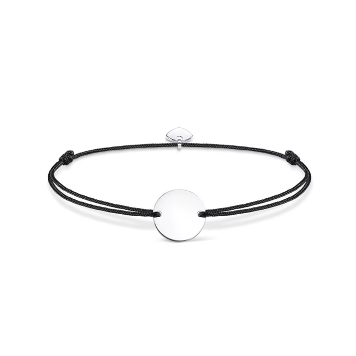Zwarte koordarmband met ronde zilveren hanger