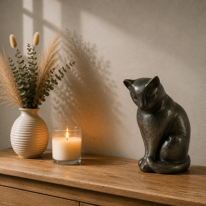 Urn Kat Zittend - Night Black/Grijs
