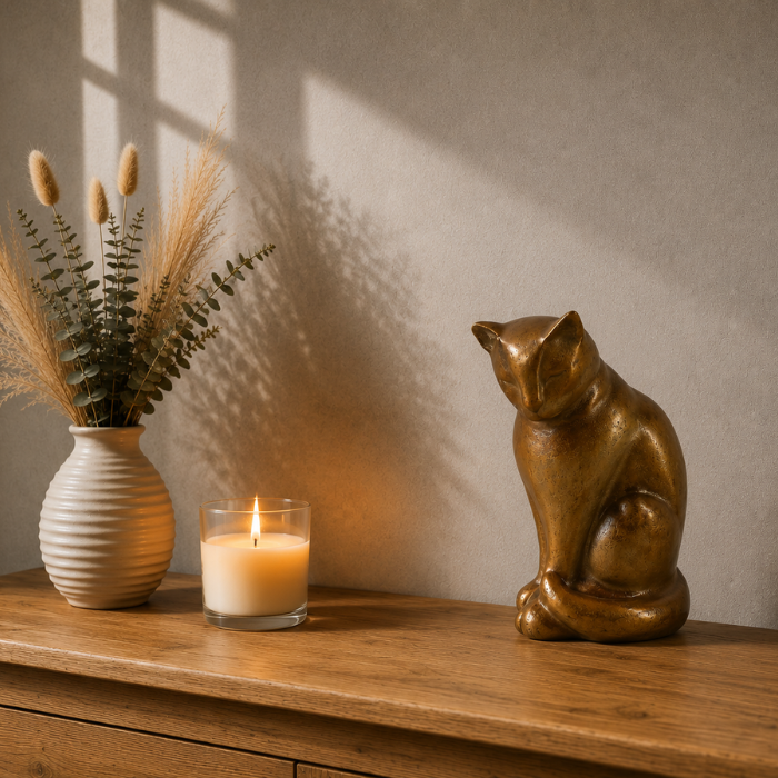 Urn Kat Zittend - Antiek Goud