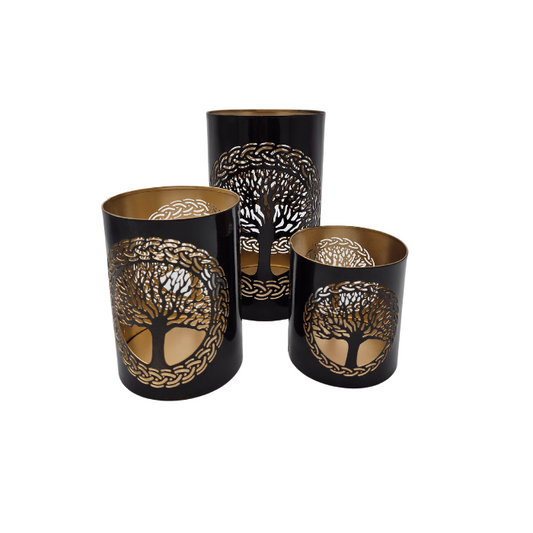 Theelichthouder Tree - Set van 3 - Zwart Goud - Family Tree