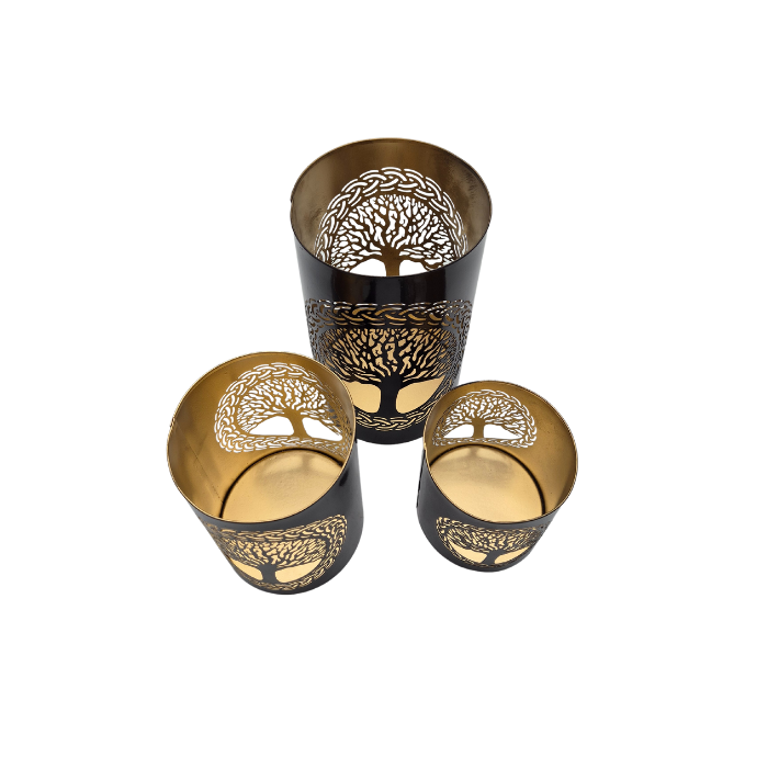 Theelichthouder Tree - Set van 3 - Zwart Goud - Family Tree